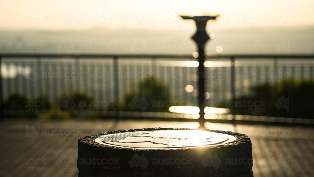 Mt Cootha lookout plinth at sunrise - Australian Stock Image