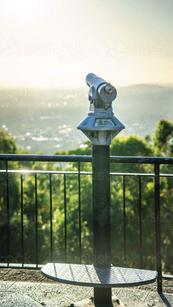 Mt Cootha lookout telescope at sunrise - Australian Stock Image