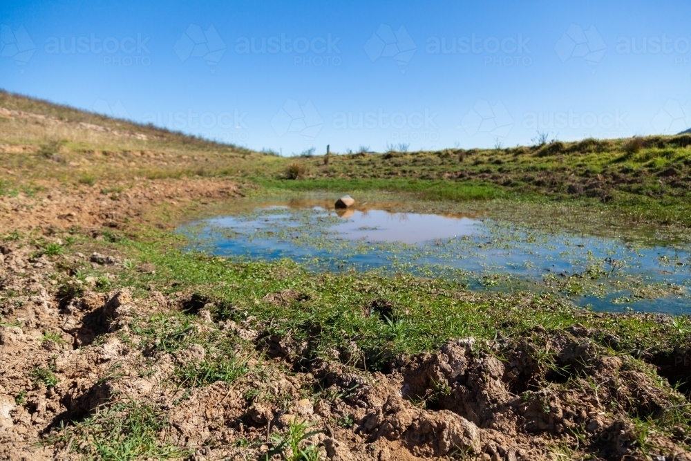 Muddy water in low farm dam water supply - Australian Stock Image