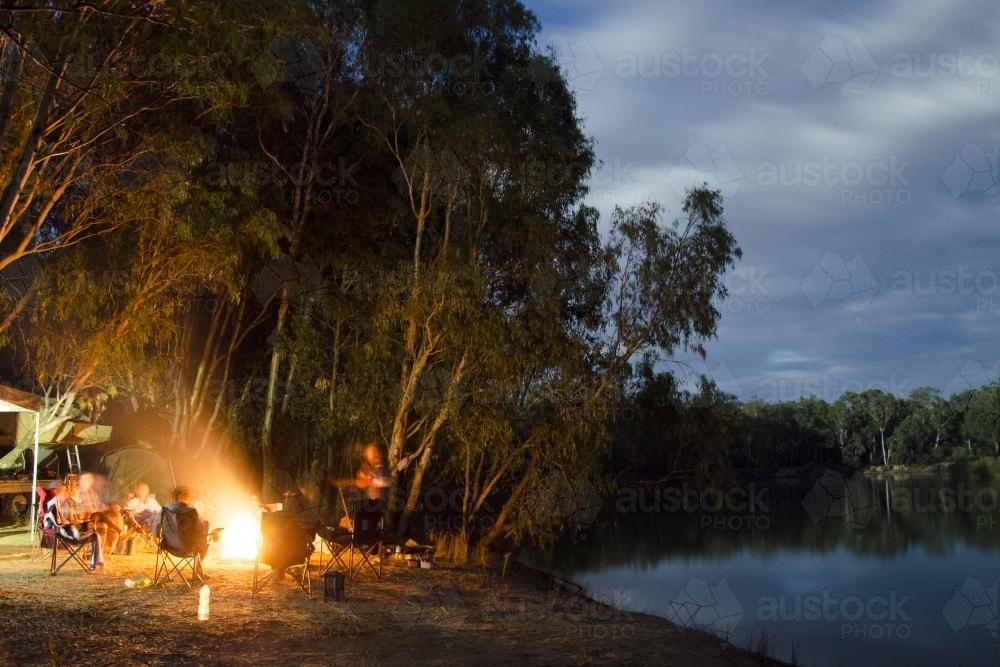 Murray River Camp Fire - Australian Stock Image