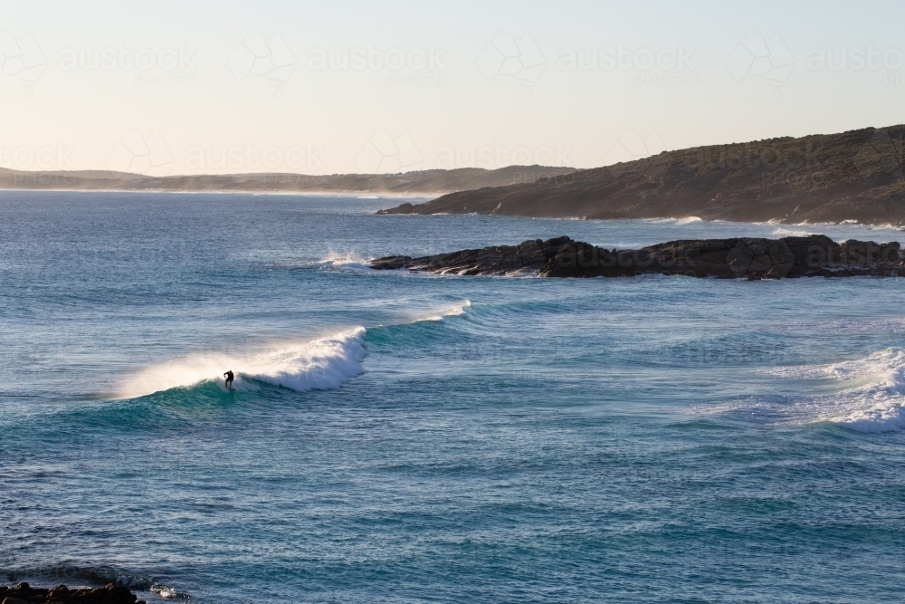 Native Dog Beach with a surfer on a wave in the distance - Australian Stock Image