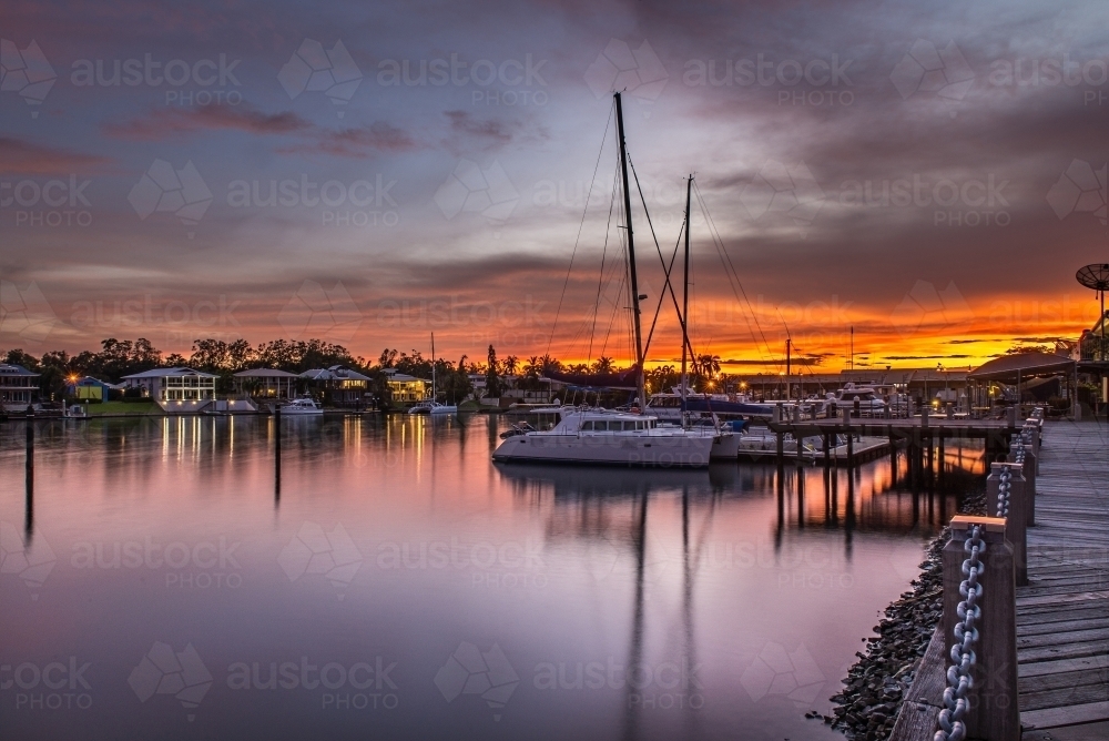 Natural sunset colours at Cullen Bay, Darwin - Australian Stock Image