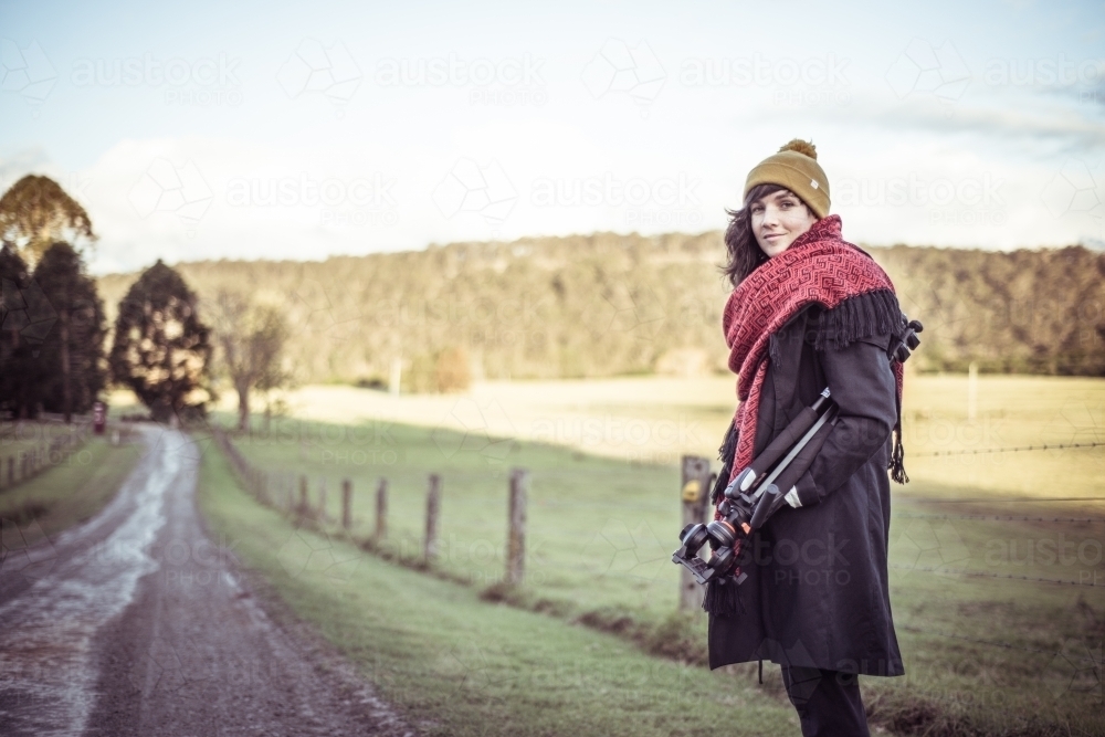 Nature photographer outside in the early morning - Australian Stock Image