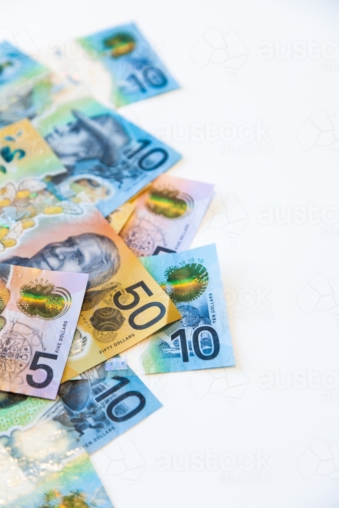 New Australian notes with white copy space - Australian Stock Image