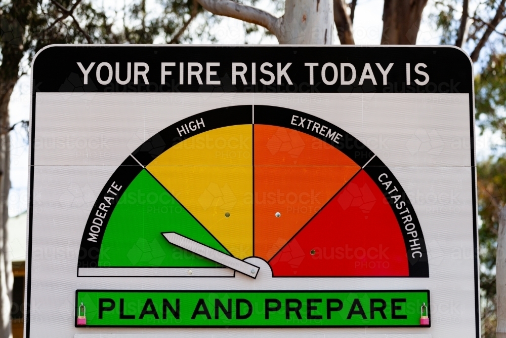 Image of New fire danger rating sign arrow pointing at moderate plan ...
