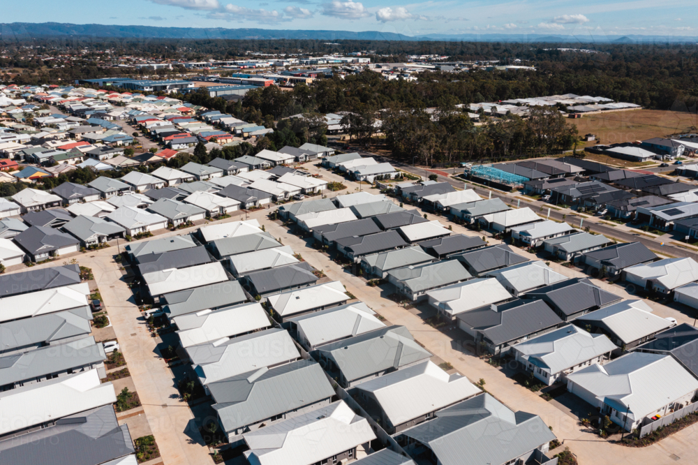 Image of new housing development, aerial view - Austockphoto