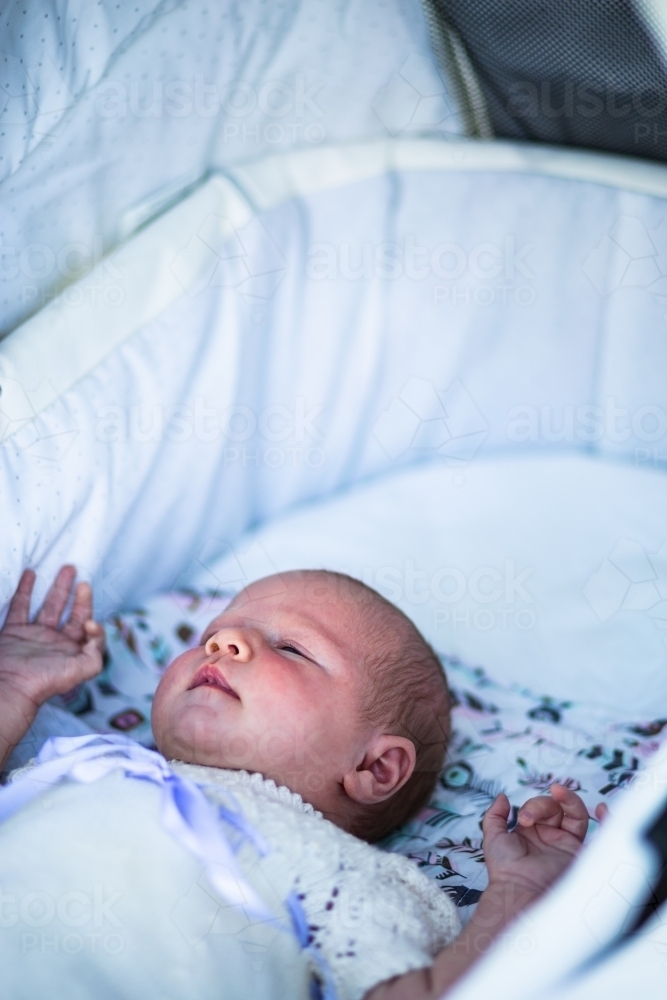 Newborn baby in pram - Australian Stock Image