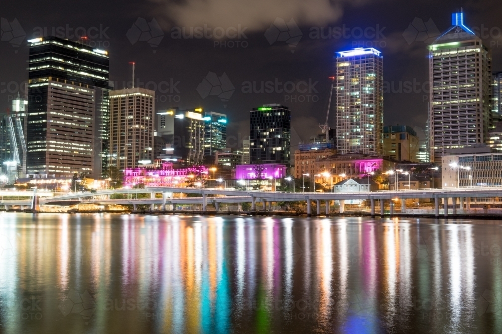 Night shot of Brisbane city skyline - Australian Stock Image