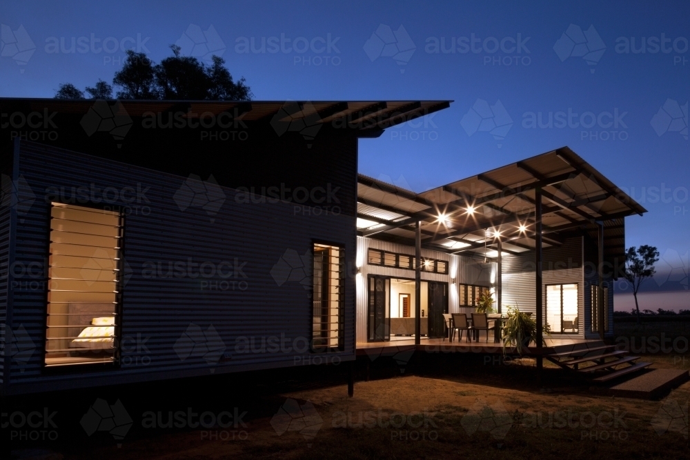Night time shot of a modern architecture home - Australian Stock Image