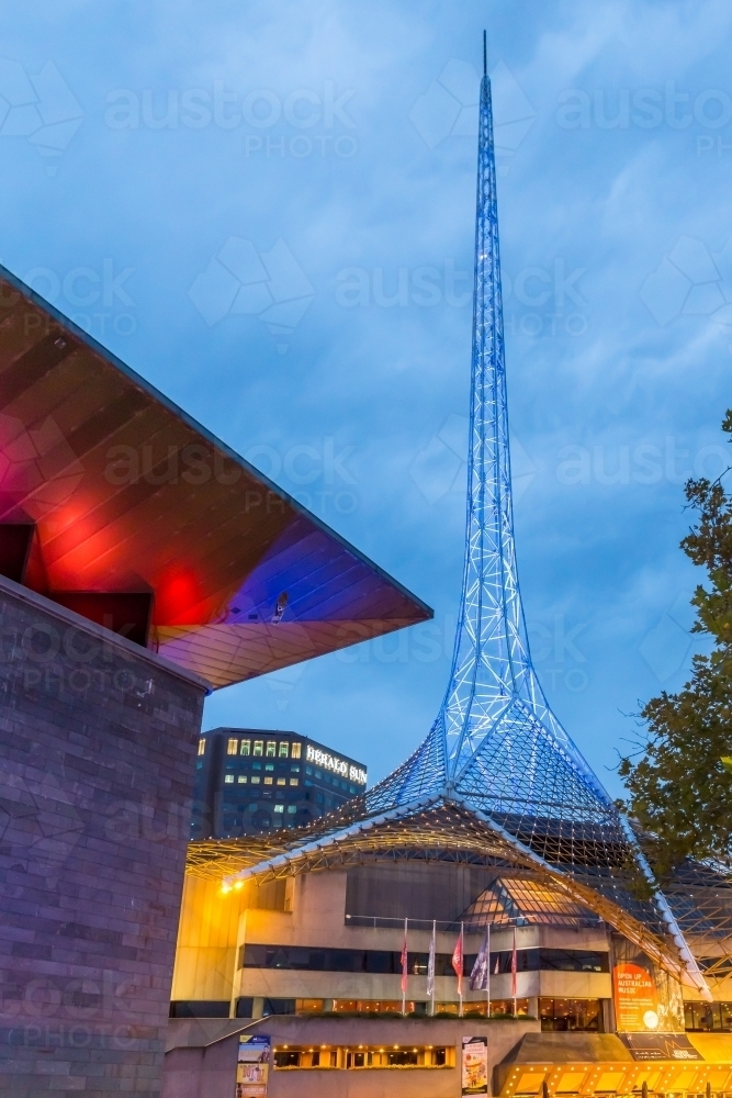Night time view of the Melbourne Arts Centre spire. - Australian Stock Image