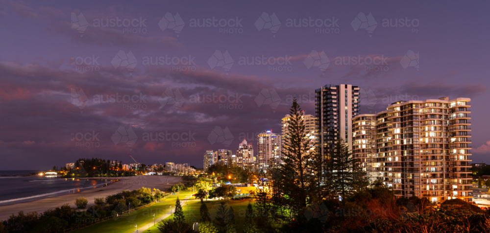 Night View of Coolangatta on the Gold Coast, Queensland, Australia - Australian Stock Image