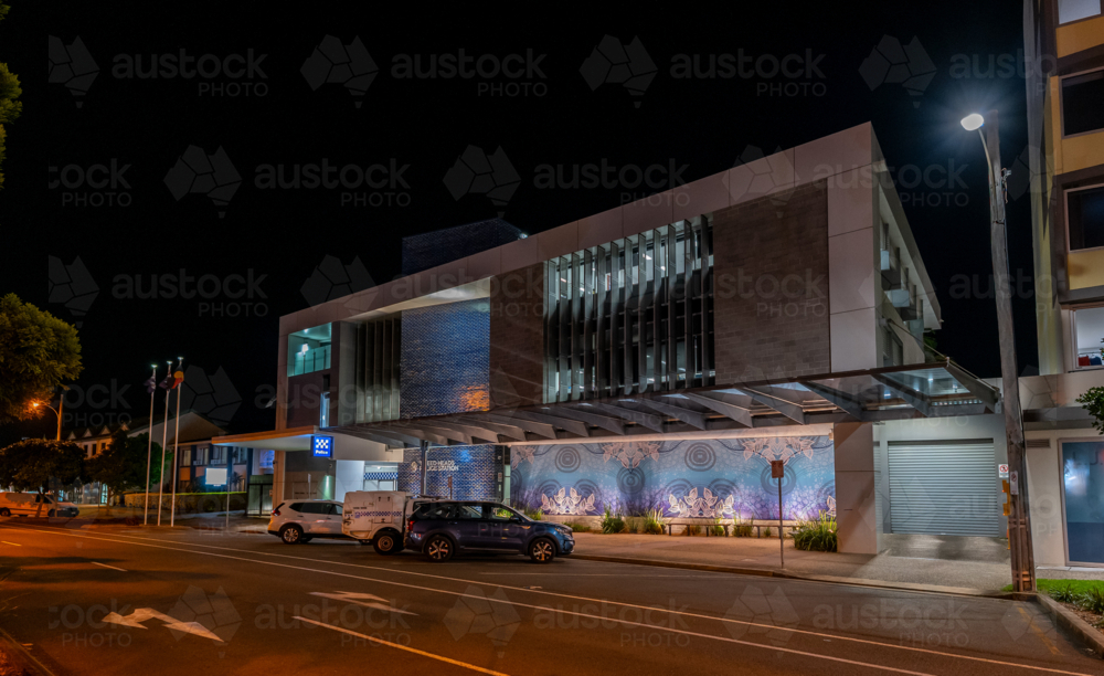 Night view of the Tweed Heads Police Station in northern New South Wales - Australian Stock Image