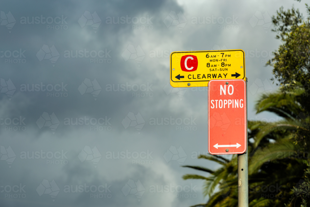 No stopping clearway sign on post in Sydney - Australian Stock Image
