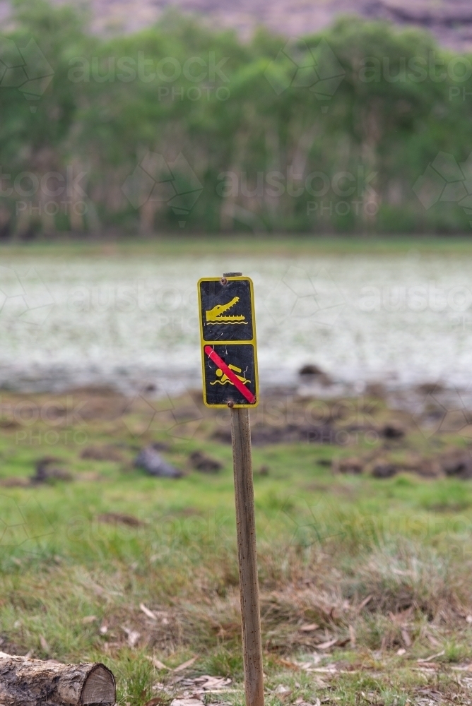 No swimming Crocodiles sign - Australian Stock Image