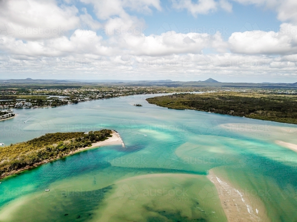 Image Of Noosa River Aerial Drone Photo Looking Towards Mountains Image Of Noosa River Aerial Drone Photo Looking Towards Mountains