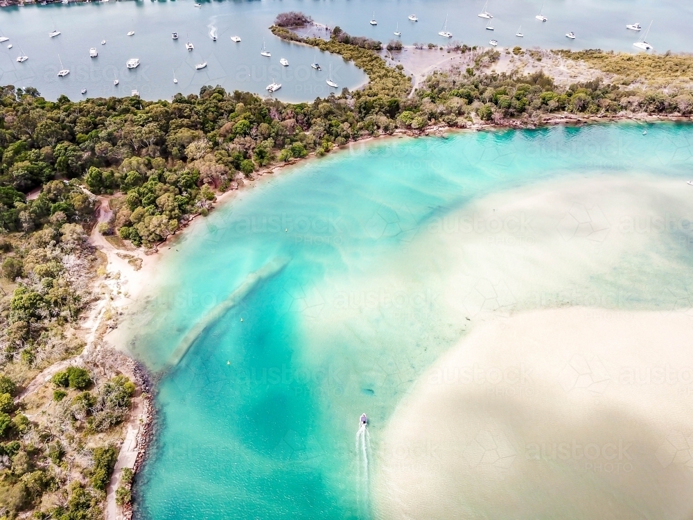 Noosa River aerial with boats - Australian Stock Image