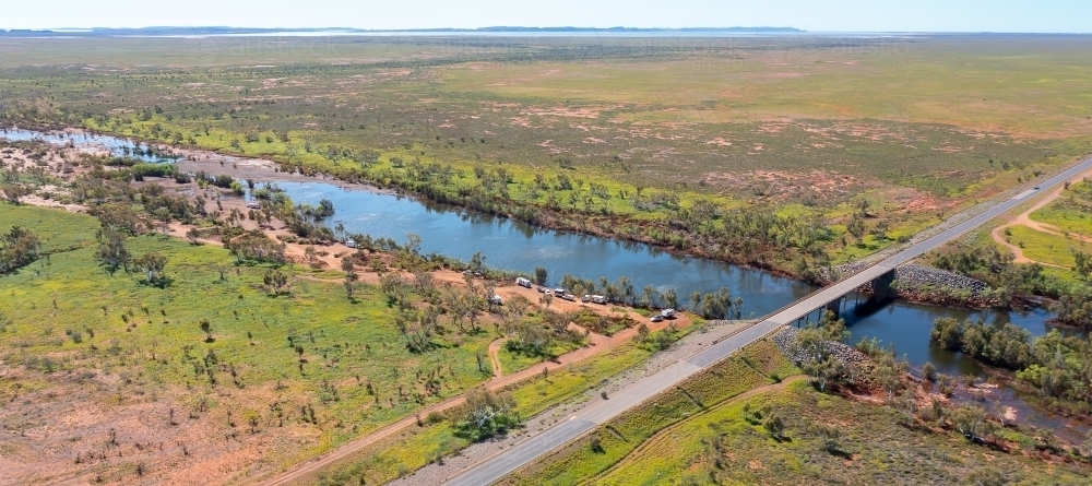 North West Coastal Highway crossing the Cane River in Western Australia's Pilbara - Australian Stock Image