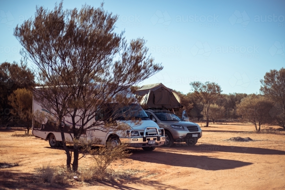 Northern Territory camp vans in outback - Australian Stock Image