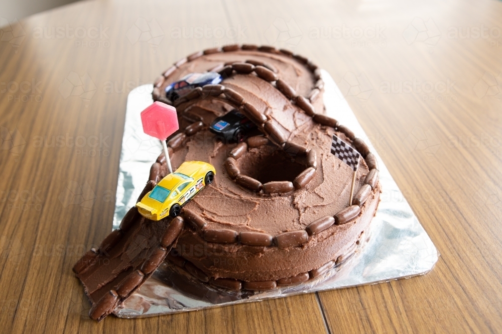 Number Eight Birthday Cake Racing Car Track - Australian Stock Image