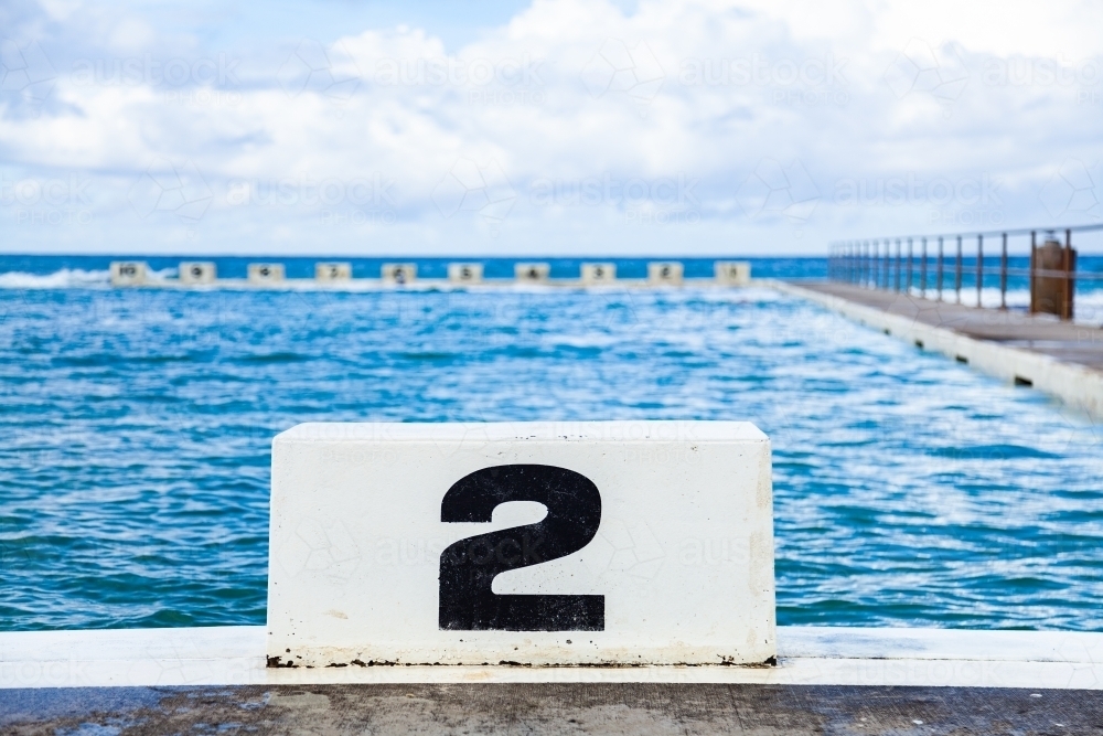 Numbered swimming lanes at ocean pool - Australian Stock Image