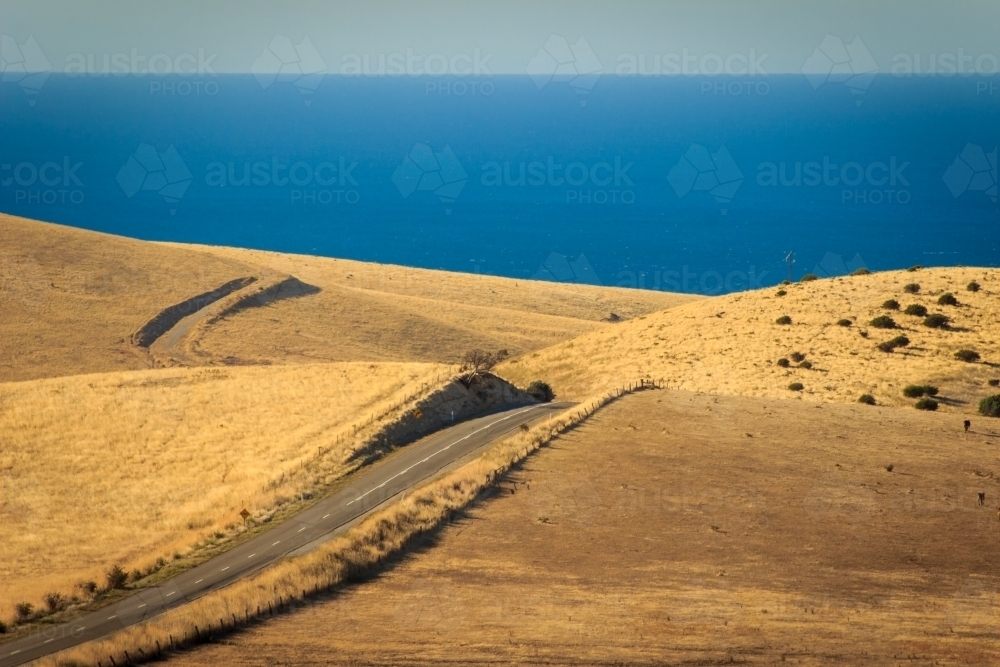 Ocean views and winding road at Rapid Bay - Australian Stock Image
