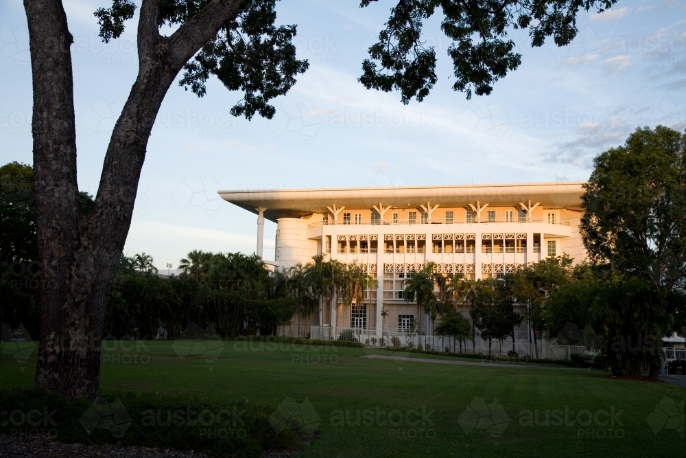 Official building in Darwin city with lush gardens - Australian Stock Image