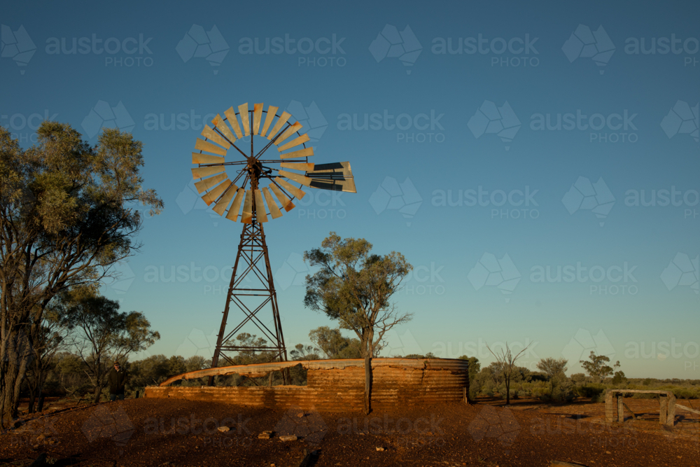 Old abandoned windmill and turkey nest - Australian Stock Image
