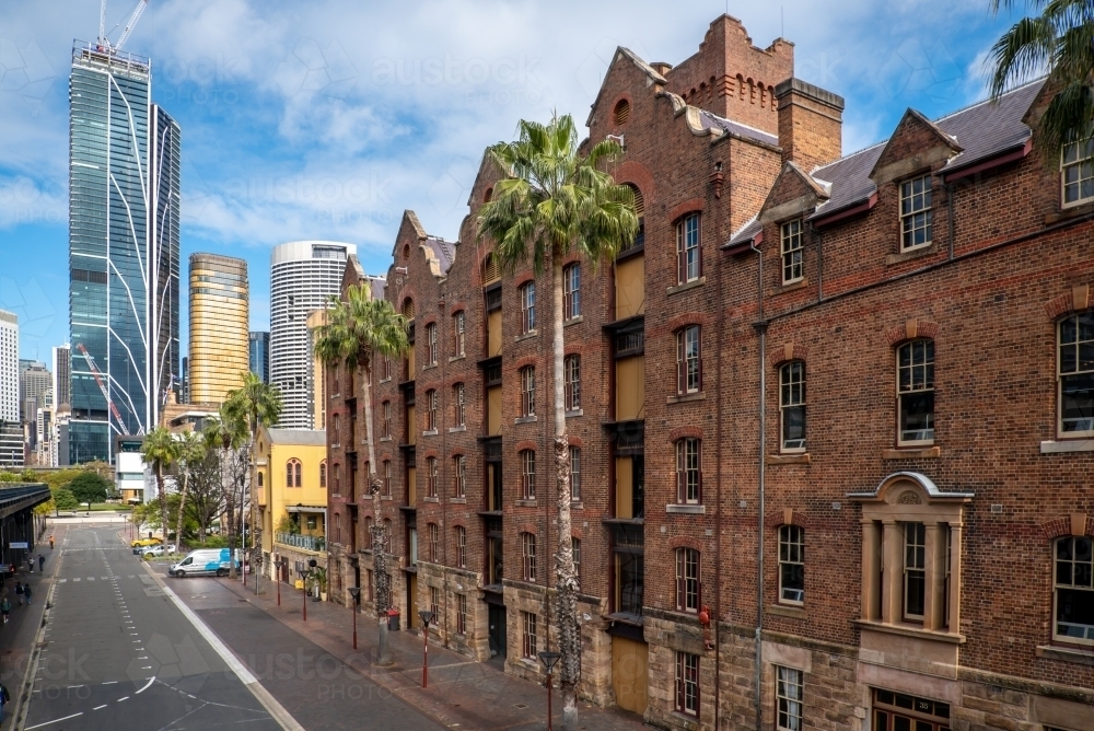 The Rocks History Image of Old buildings in the Rocks, Sydney, with new buildings behind ...