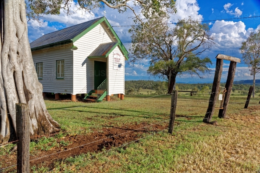 Old Church near Grandchester in late afternoon after the storm - Australian Stock Image