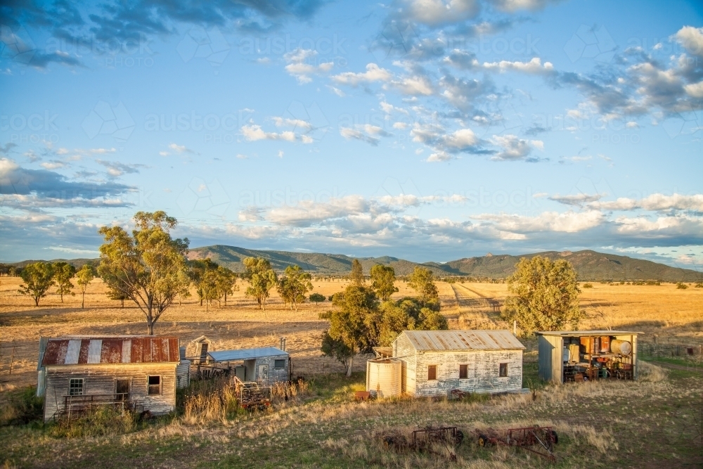 Old farm sheds and buildings in the evening light - Australian Stock Image