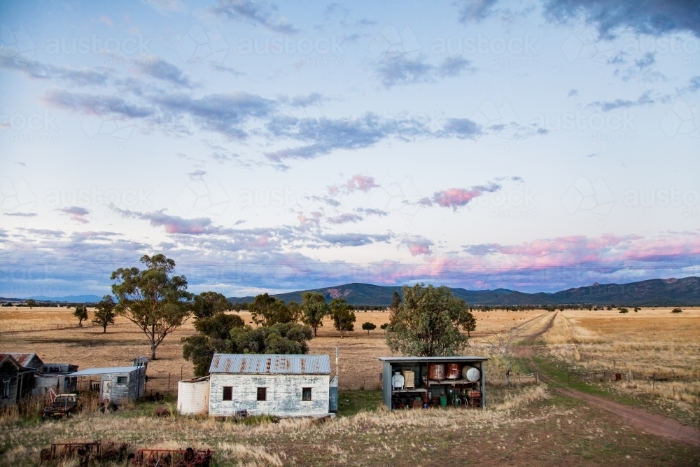 Old farm sheds in the evening light - Australian Stock Image