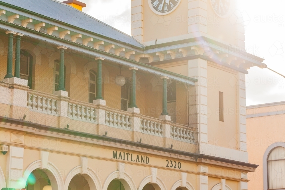Old historic building in Maitland NSW with sun light haze - Australian Stock Image