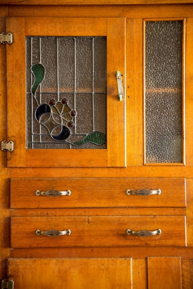 Old kitchen dresser with leadlight glass - Australian Stock Image