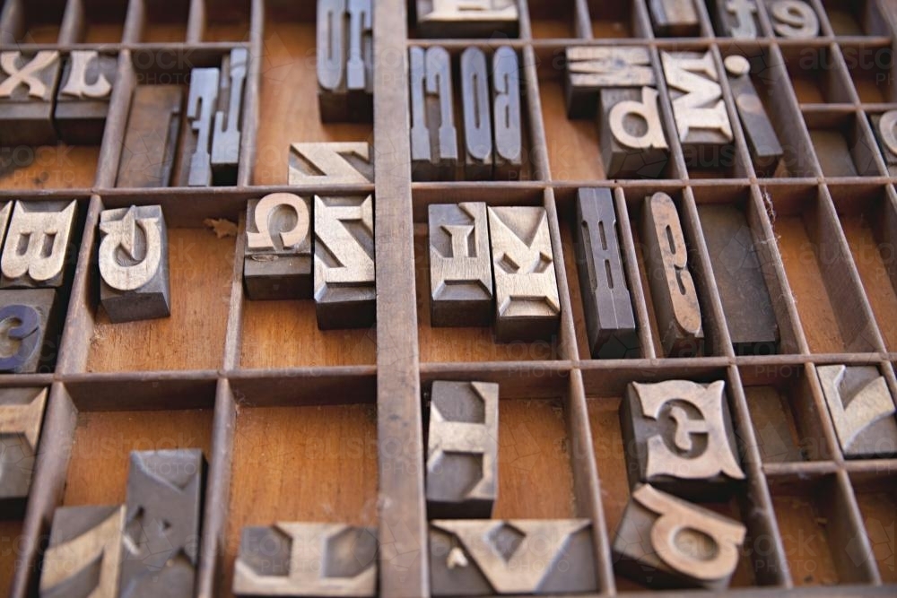 Old letterpress tray and letters - Australian Stock Image