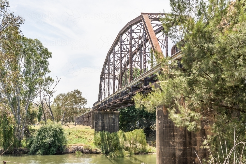 Old railway bridge in Gundagai, NSW - Australian Stock Image