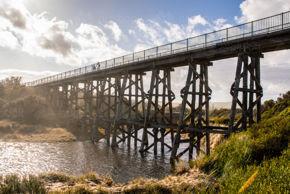 Old railway bridge with creek underneath - Australian Stock Image