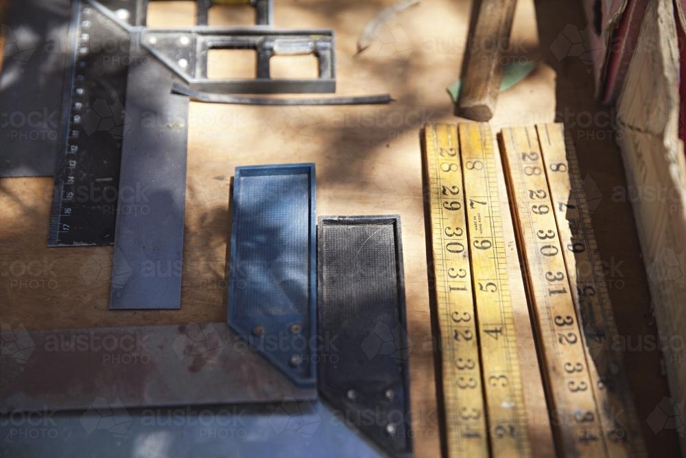 old rulers and set squares for sale - Australian Stock Image