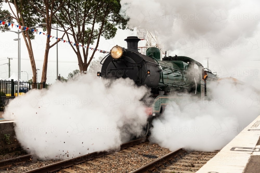 Old steam train engine at Maitland train station - Australian Stock Image