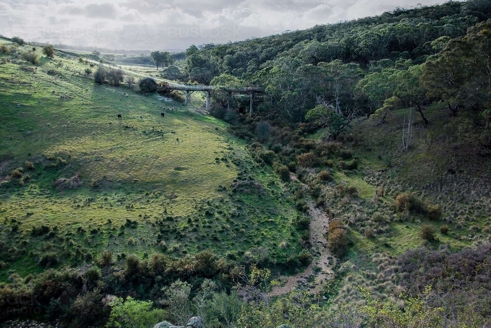 Old timber railway bridge - Australian Stock Image