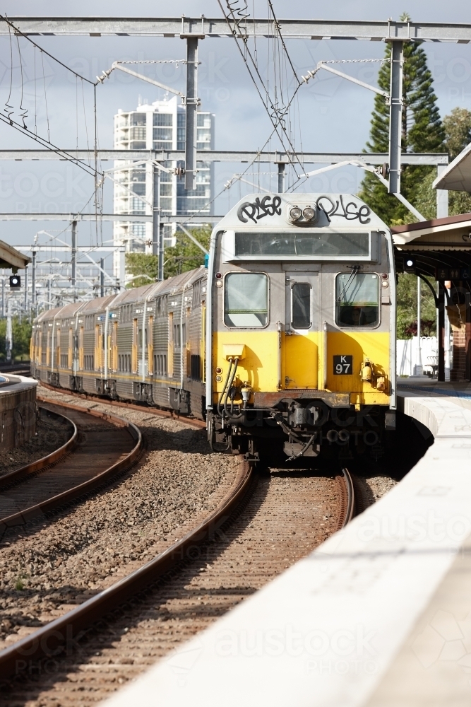 Old train coming into platform - Australian Stock Image