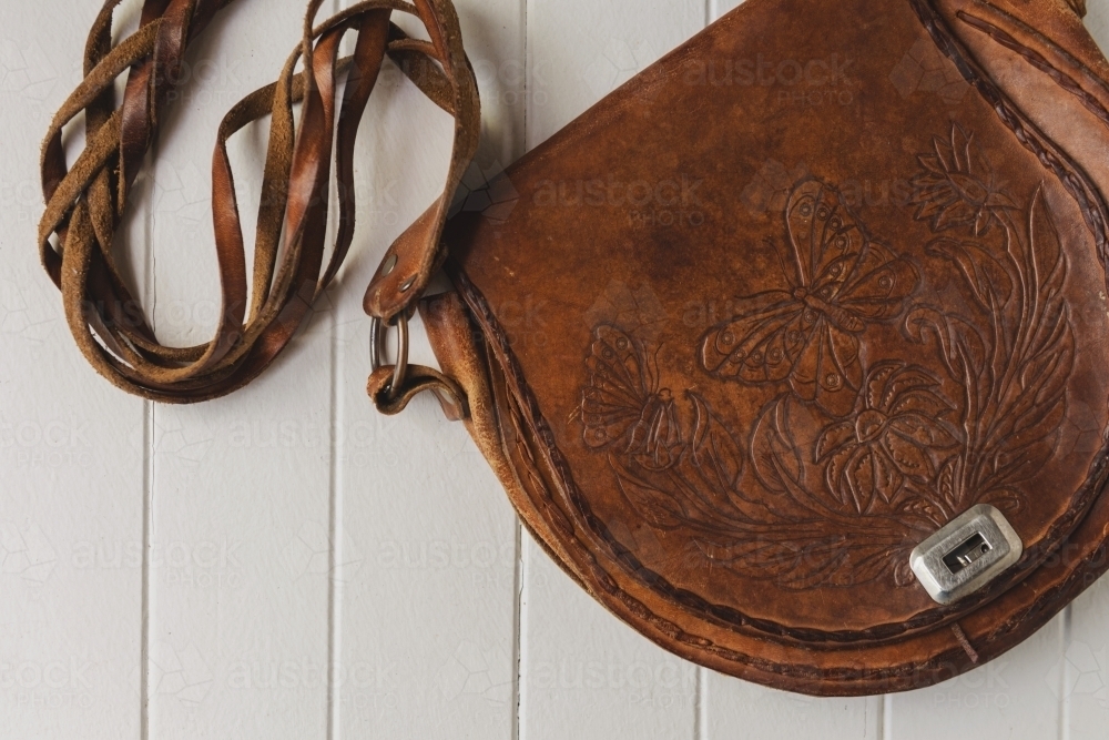 old vintage brown leather handbag - Australian Stock Image