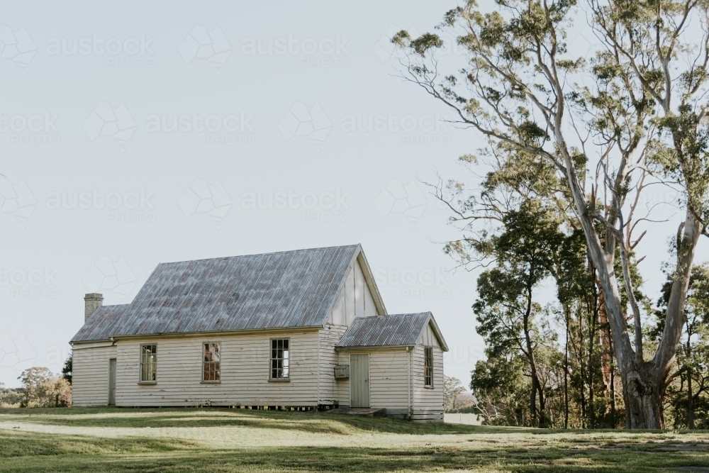 old weatherboard church in country Victoria with copy space - Australian Stock Image