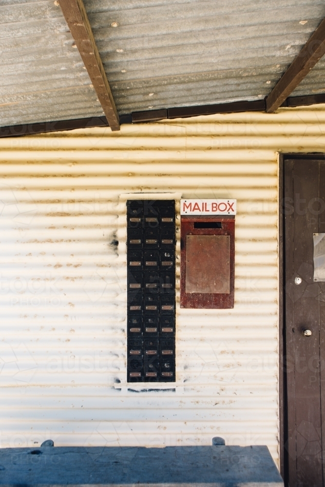 Old weatherboard post office building with mailbox - Australian Stock Image