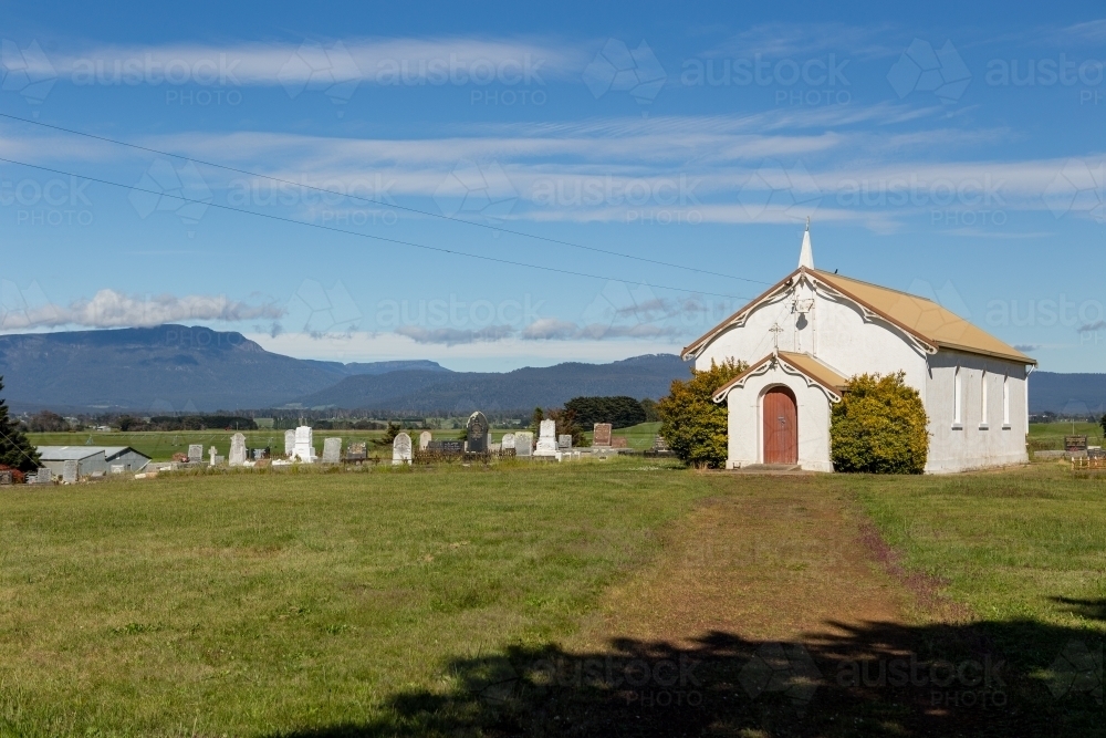 Old white church in the country - Australian Stock Image