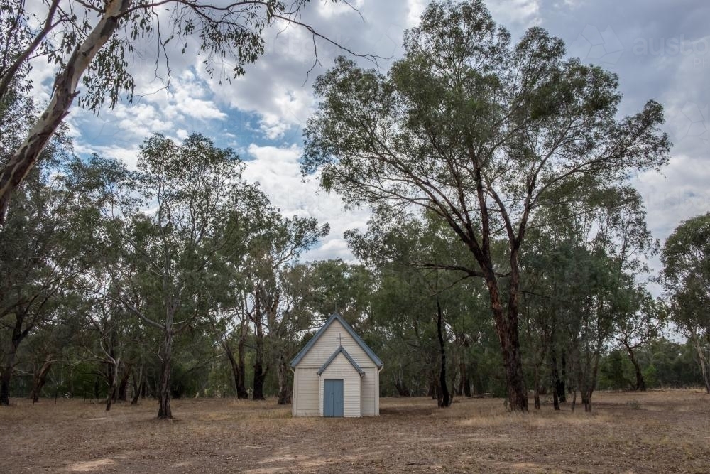 Old Wooden Church in Bush Setting - Australian Stock Image