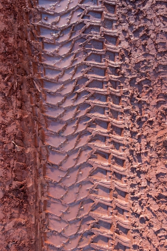 Image of Tyre tracks on a muddy road Austockphoto