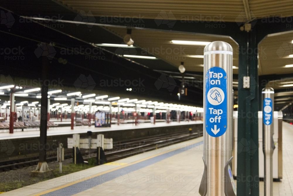 Opal card tap on and tap off point, Central Railway Station - Australian Stock Image