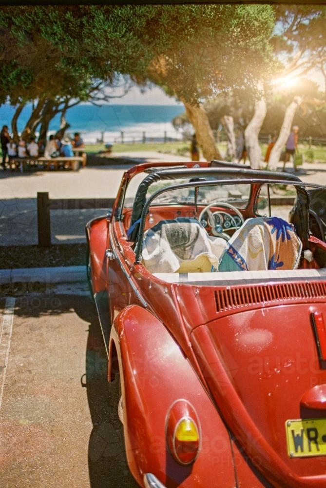 Open topped car looking towards the beach - Australian Stock Image