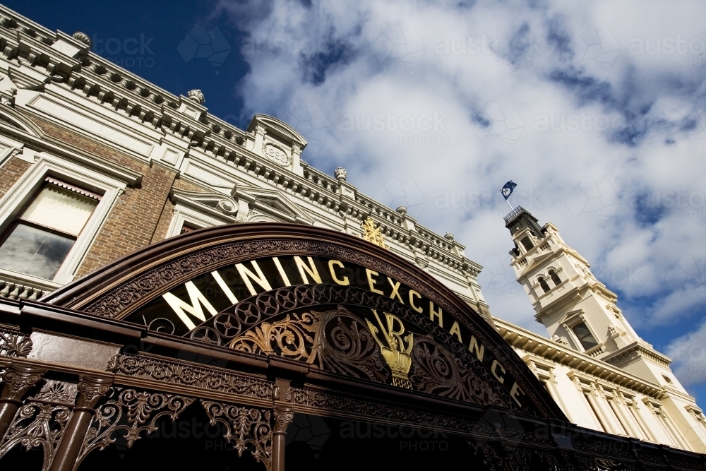 Ornate facade of historic Mining Exchange building - Australian Stock Image