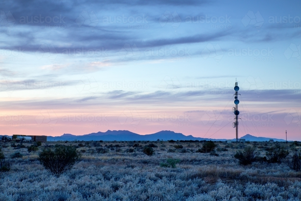 Outback phone tower at sunrise - Australian Stock Image
